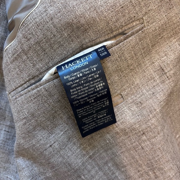 Hackett London Taupe Linen Delave Hopsack Blazer Men’s 46R Work Classic Wedding - Picture 12 of 16